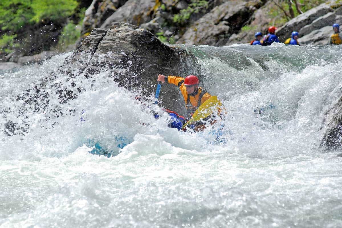 White water rafting on a wild river with rapids
